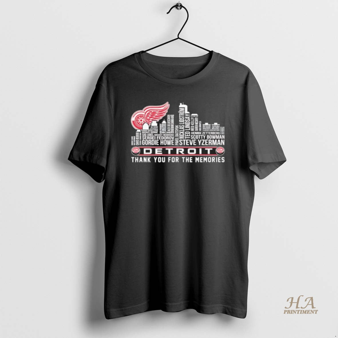 Official Detroit Red Wings Players Names City Skyline Thank You For The Memories Shirt Hoodie Sweatshirt | PurePodTees.com