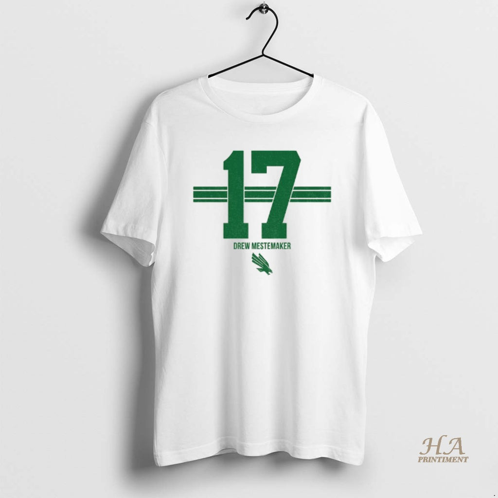 Official Drew Mestemaker 17 Stripe North Texas Mean Green Football Logo Shirt Hoodie Sweatshirt | PurePodTees.com