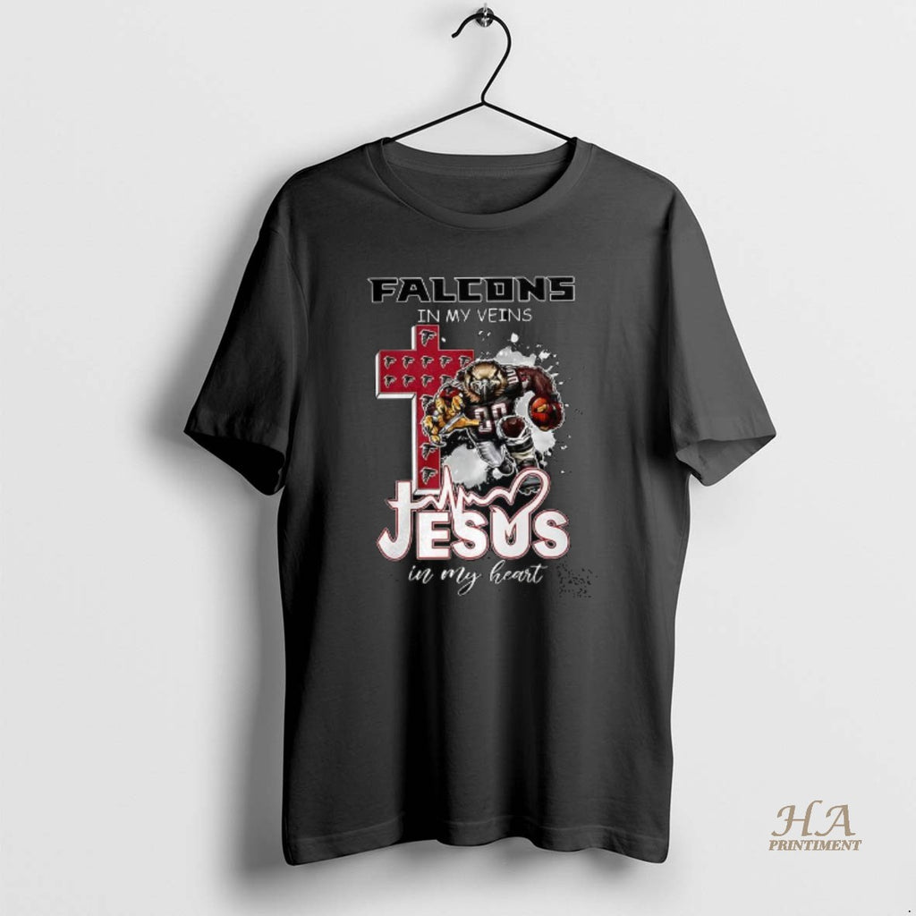 Official Falcons In My Veins Jesus In My Heart Mascot Shirt Hoodie Sweatshirt | PurePodTees.com