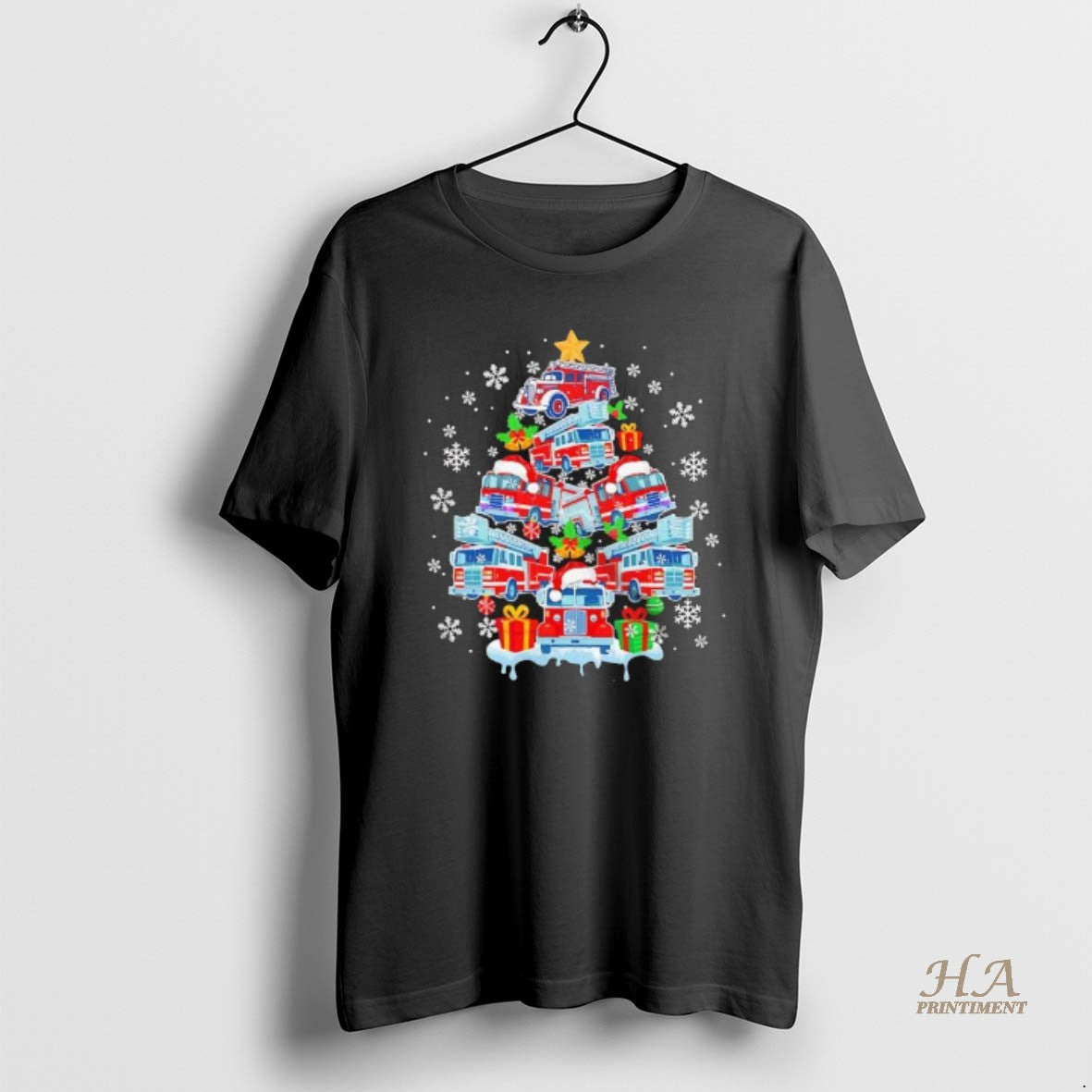 Official Fire Truck Santa Christmas Tree Joyful Firefighter Driver Boys Family Black Shirt Hoodie Sweatshirt