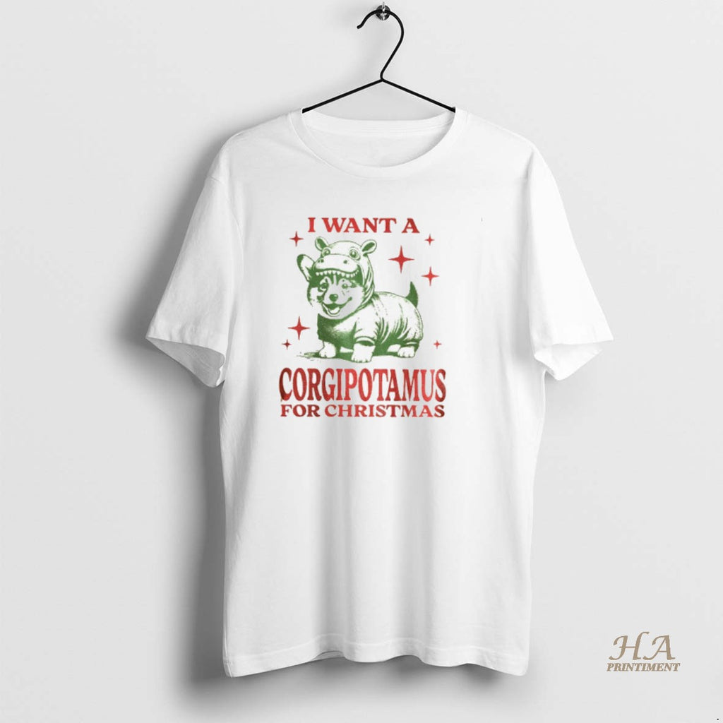 Official Funny Corgi Christmas I Want A Corgipotamus For Christmas Shirt Hoodie Sweatshirt | PurePodTees.com