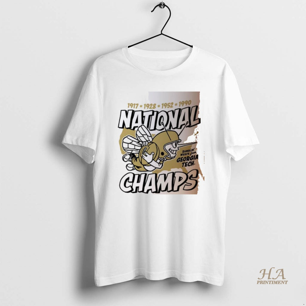 Official Georgia Tech Yellow Jackets Football Four Time National Champs Mascot Retro Shirt Hoodie Sweatshirt