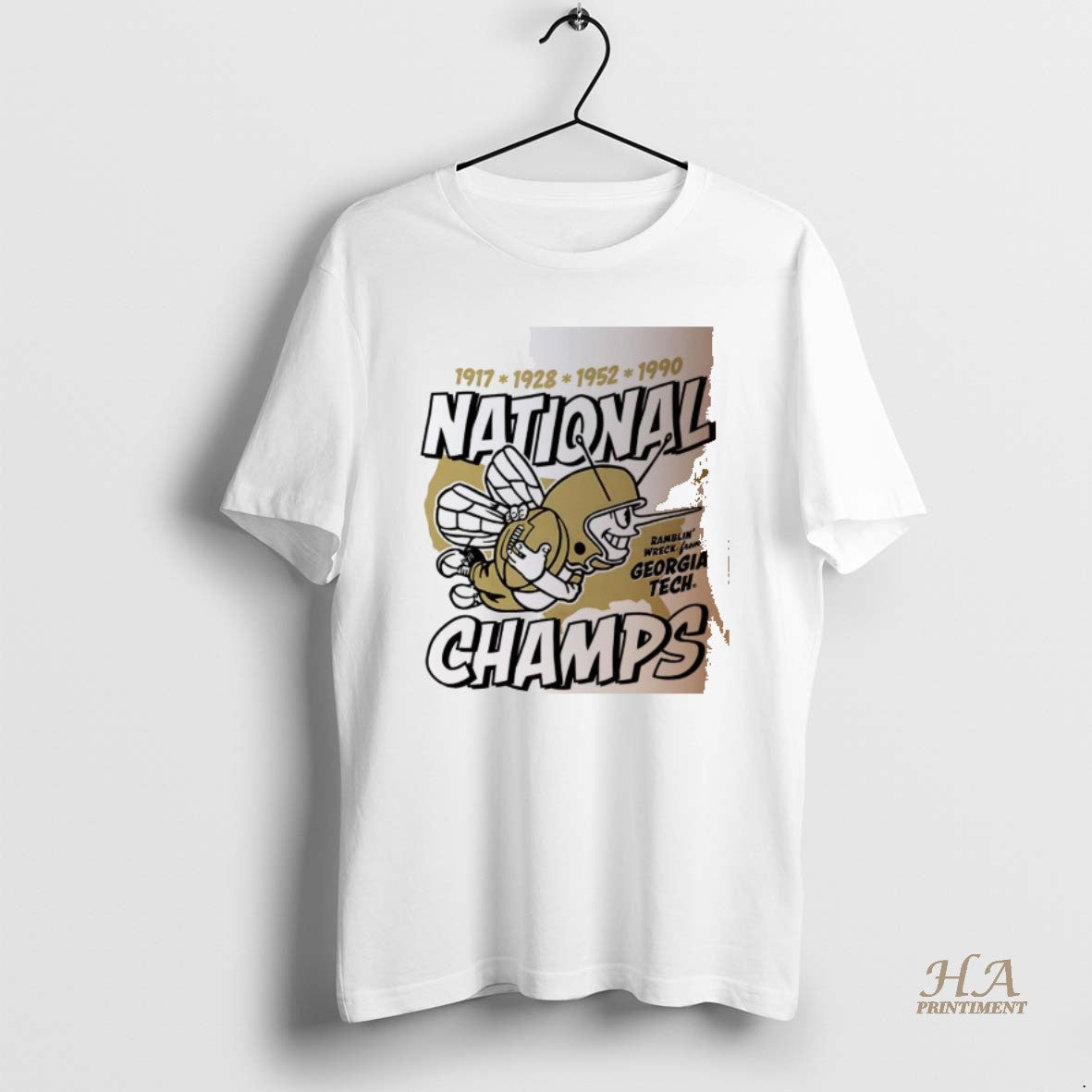 Official Georgia Tech Yellow Jackets Football Four Time National Champs Mascot Retro Shirt Hoodie Sweatshirt