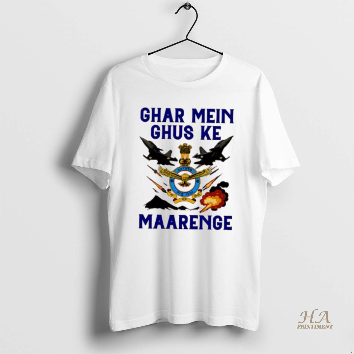 Official Ghar Mei Ghus Ke Maarenge Indian Airforce Shirt Hoodie Sweatshirt | PurePodTees.com