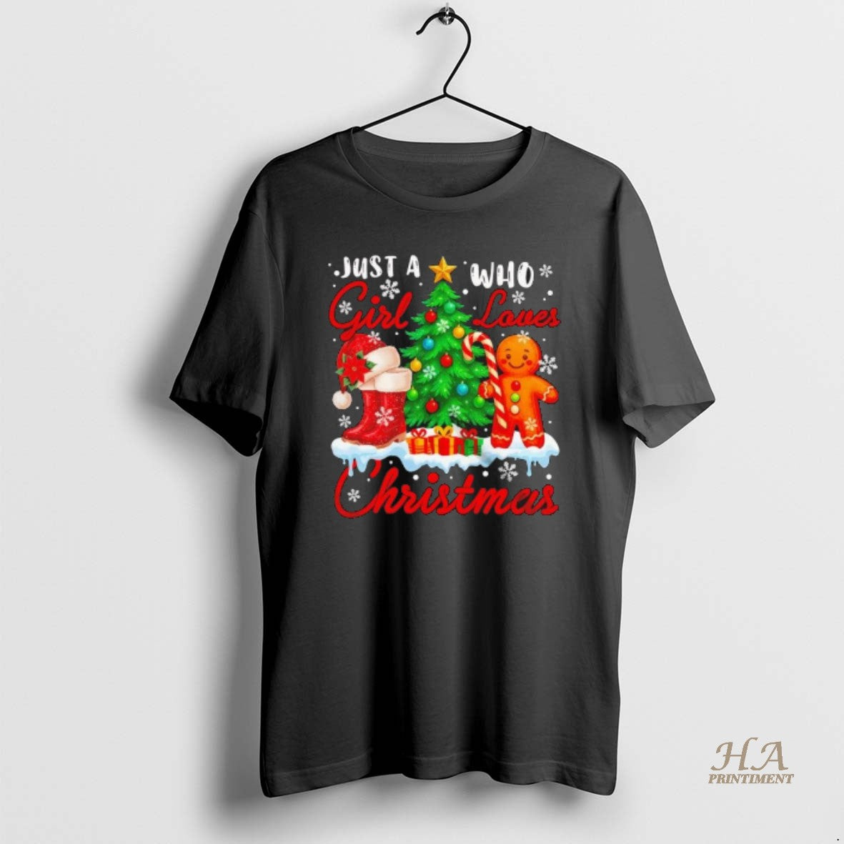 Official Girl Who Loves Christmas Lovely Tree Gingerbread Girls Women Family Black Shirt Hoodie Sweatshirt | PurePodTees.com