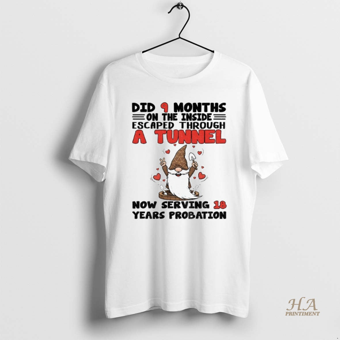 Official Gnome Did 9 Months On The Inside Escaped Through A Tunnel Now Serving 18 Shirt Hoodie Sweatshirt | PurePodTees.com