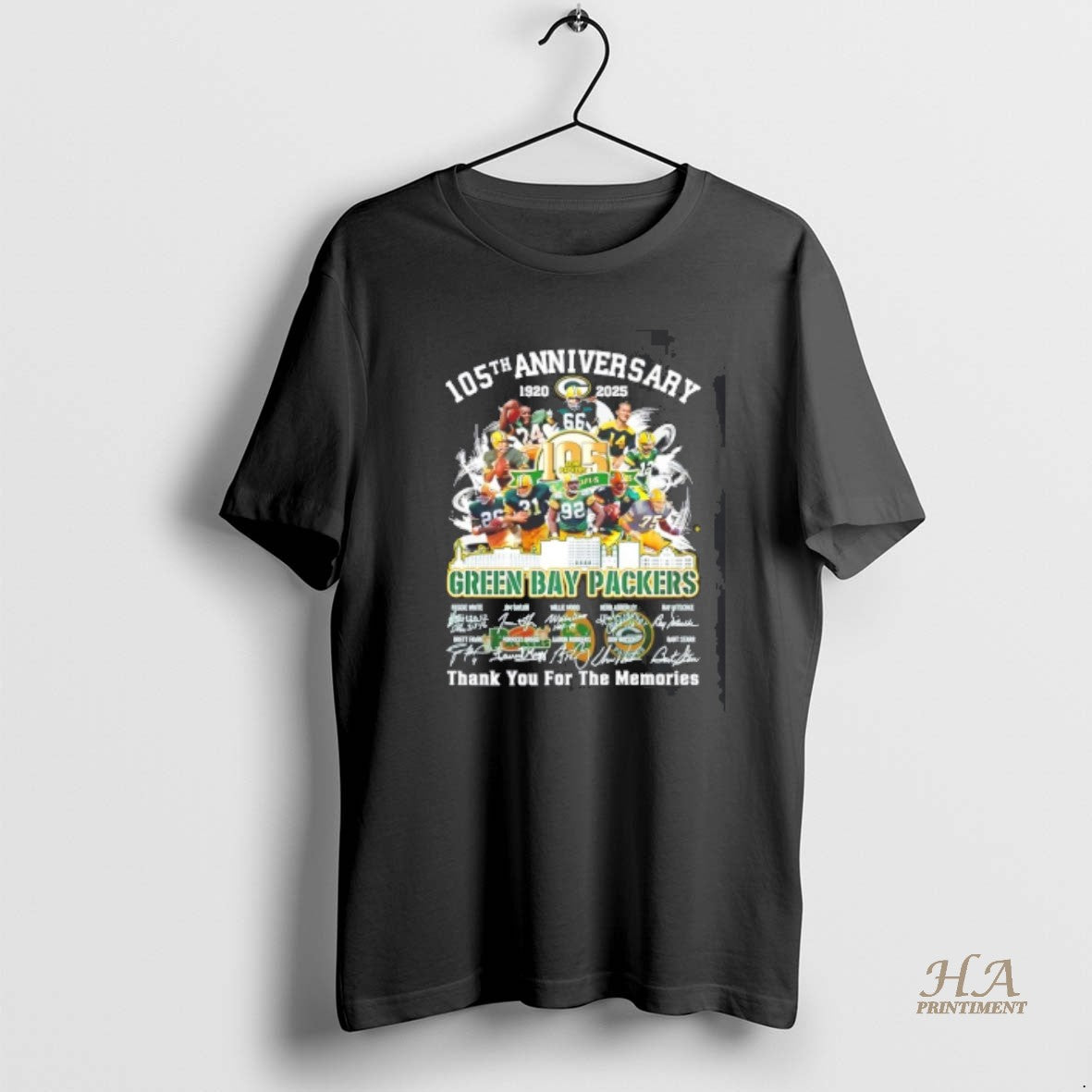 Official Green Bay Packers 105th Anniversary 1920 2025 Thank You For The Memories Skyline Signatures Shirt Hoodie Sweatshirt