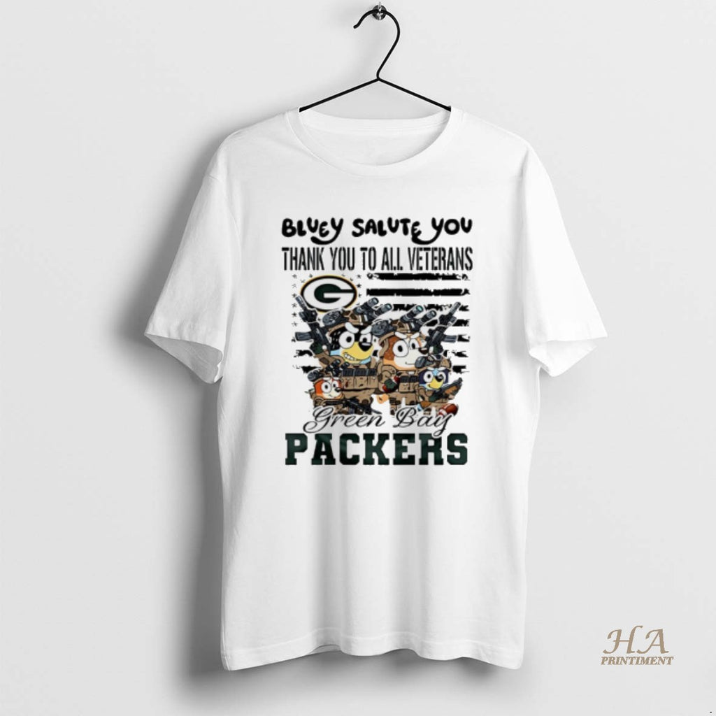 Official Green Bay Packers Bluey Salute You Thank You To All Veterans Shirt Hoodie Sweatshirt | PurePodTees.com