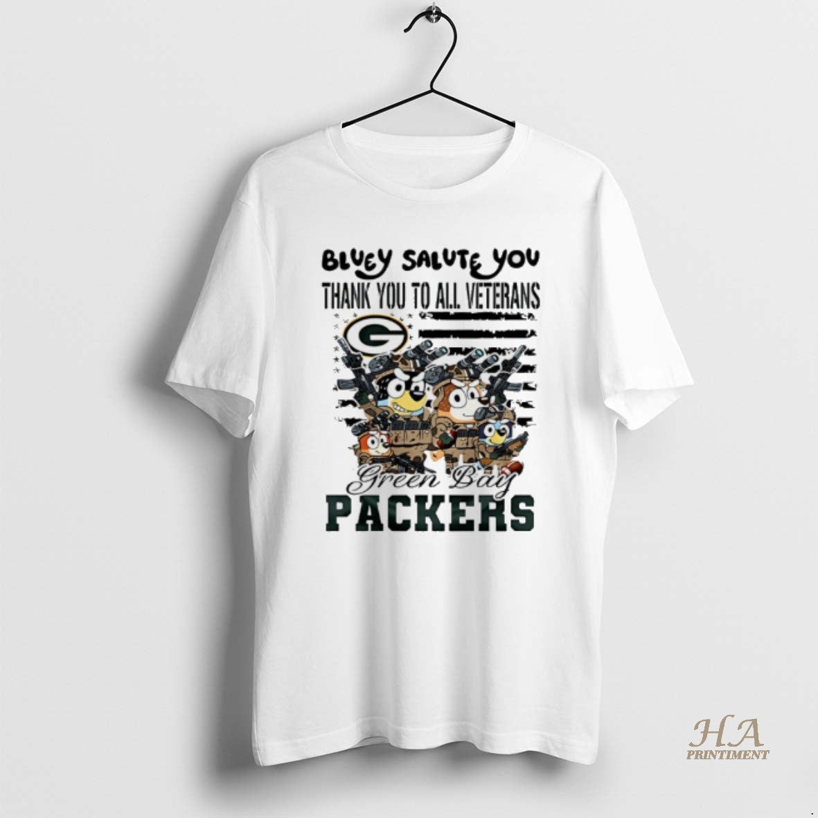 Official Green Bay Packers Bluey Salute You Thank You To All Veterans Shirt Hoodie Sweatshirt | PurePodTees.com