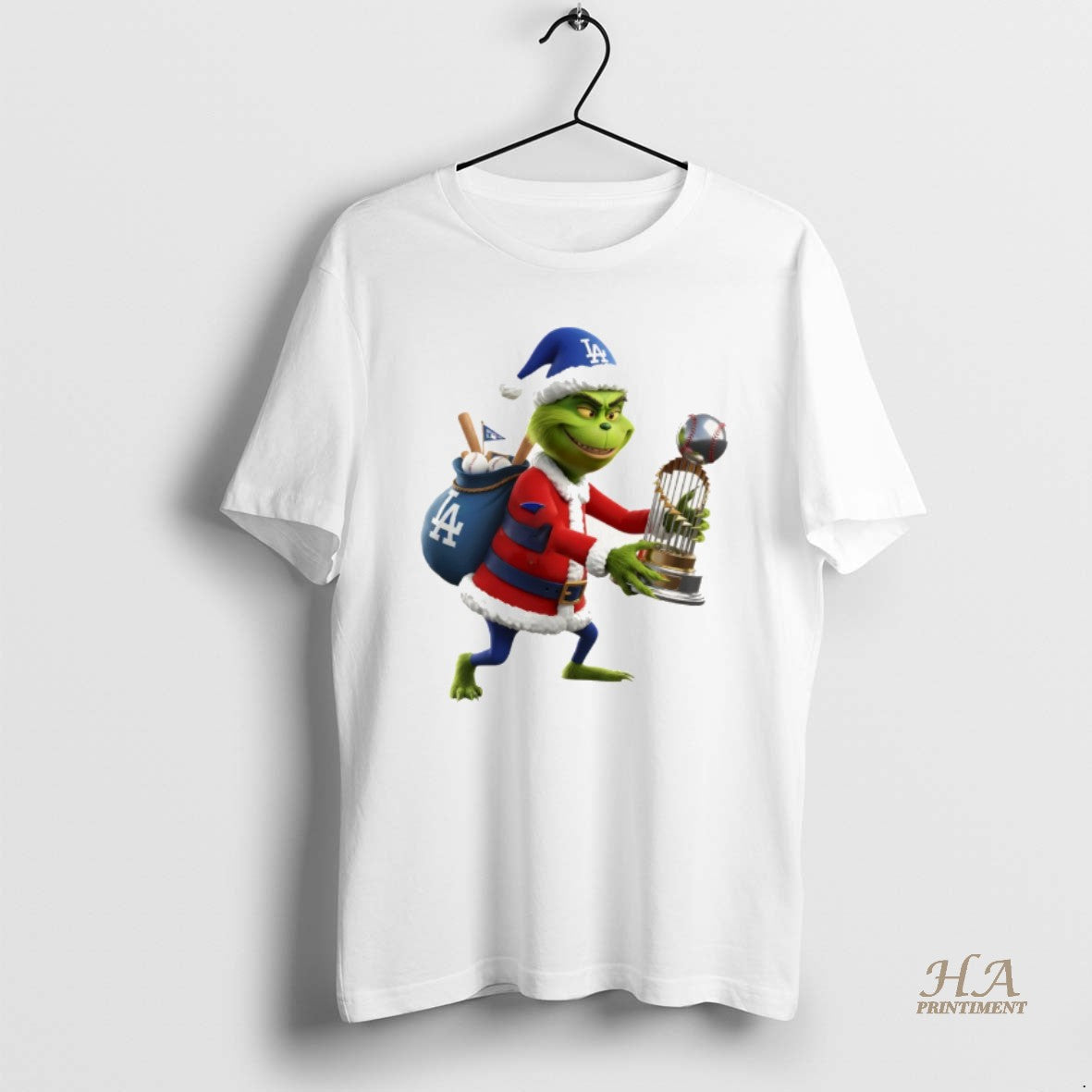 Official Grinch Santa Claus Holding Trophy Los Angeles Dodgers Mlb Baseball 2025 Shirt Hoodie Sweatshirt | PurePodTees.com