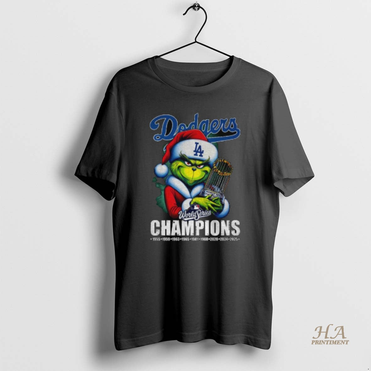 Official Grinch Santa Los Angeles Dodgers World Series Champions Trophy Shirt Hoodie Sweatshirt | PurePodTees.com