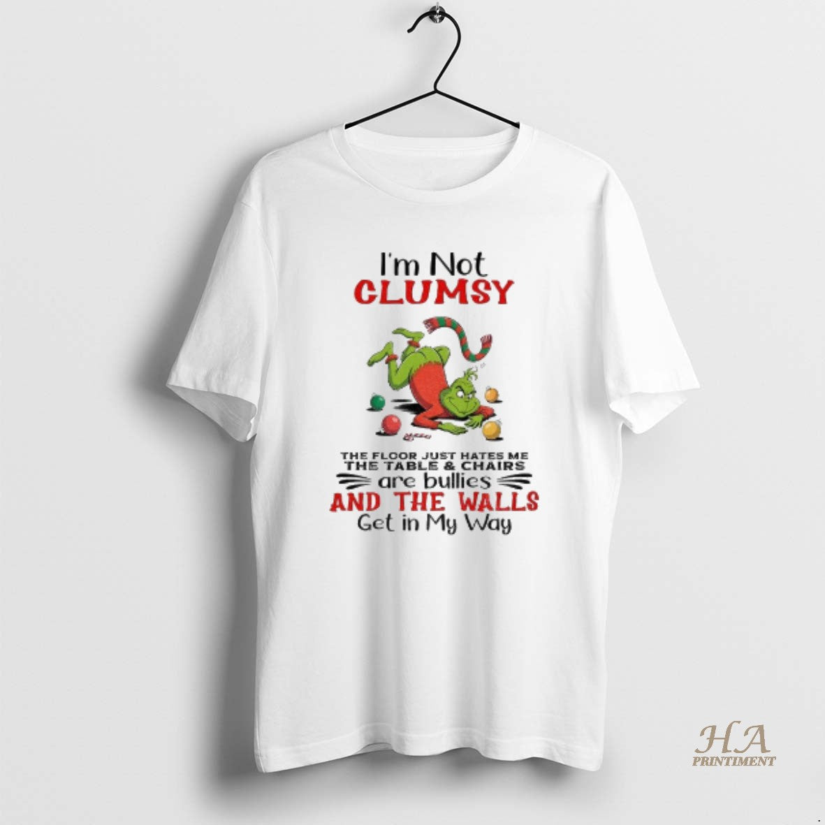 Official Grinch Santa Hat Im Not Clumsy The Floor Just Hates Me The Table And Shirt Hoodie Sweatshirt | PurePodTees.com