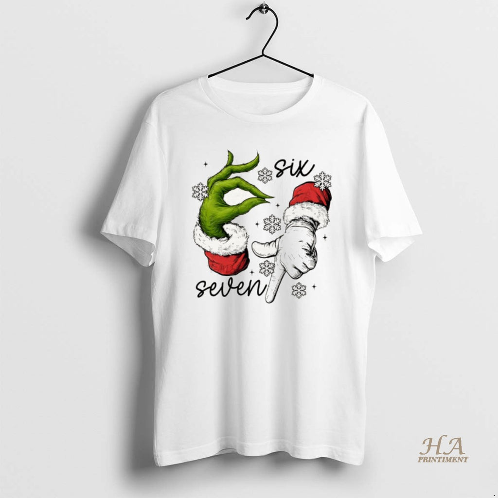 Official Grinch And Santa Claus Hand Trending Six Seven Meme Merry Christmas Shirt Hoodie Sweatshirt | PurePodTees.com
