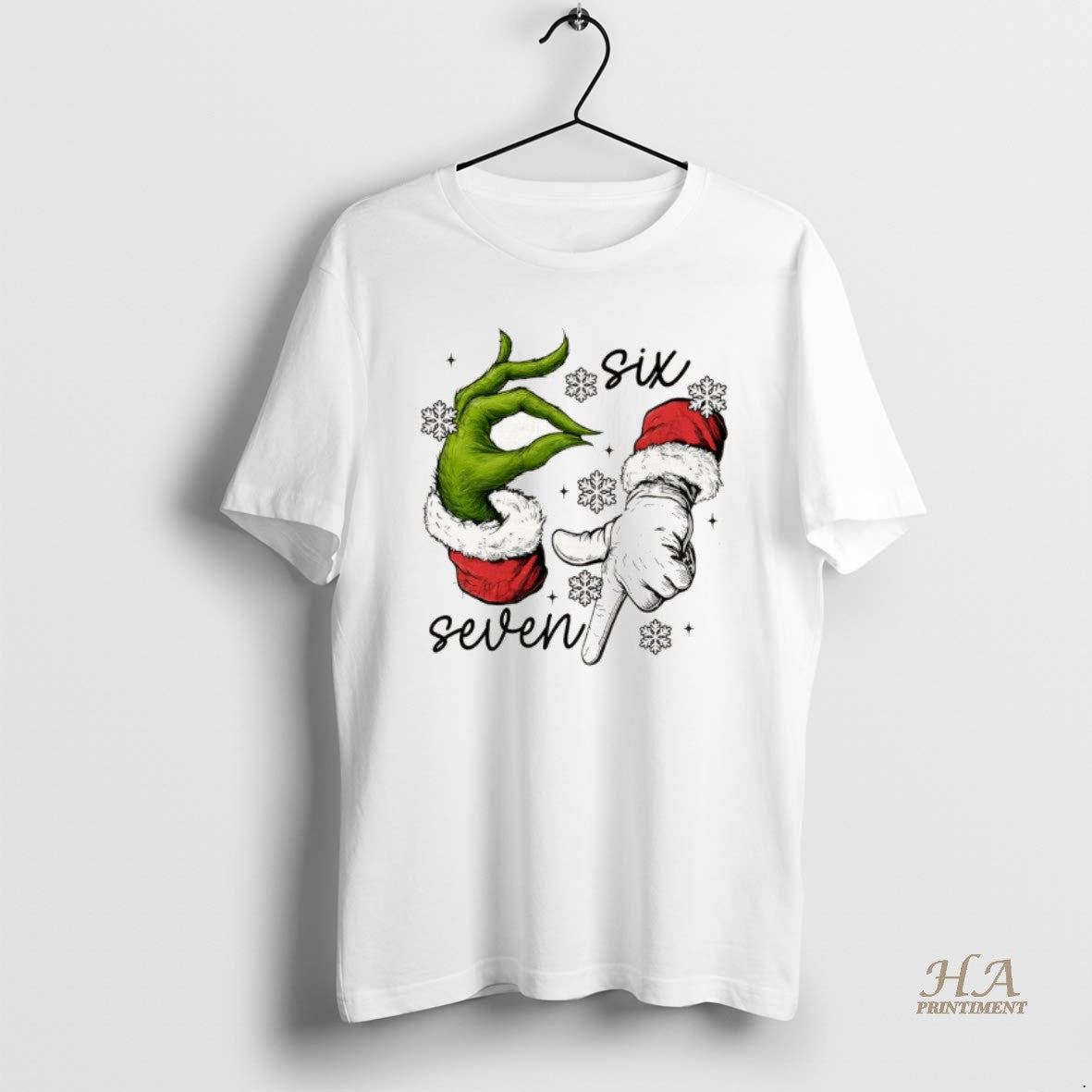Official Grinch And Santa Claus Hand Trending Six Seven Meme Merry Christmas Shirt Hoodie Sweatshirt | PurePodTees.com