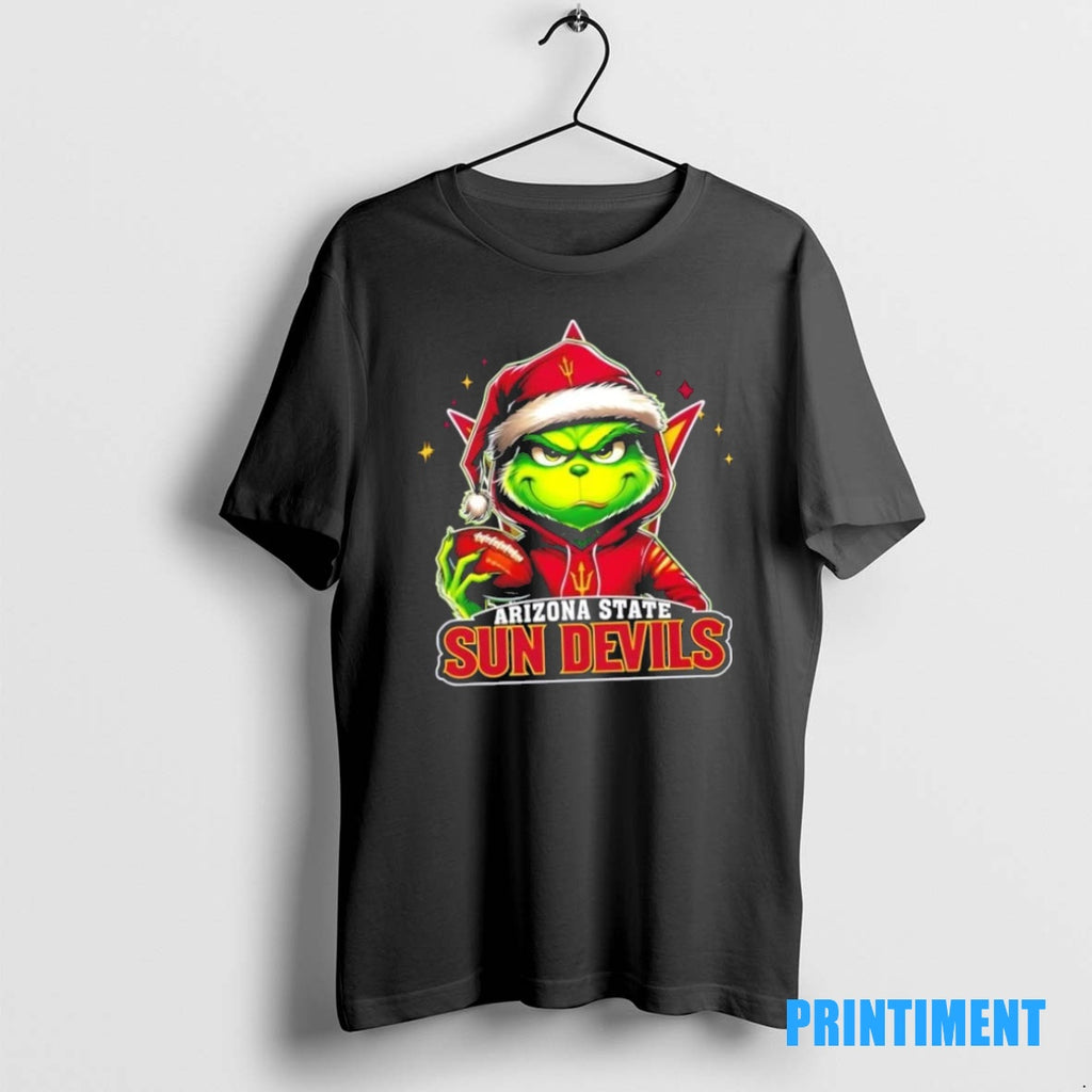 Official Grinch Is Holding A Ball And Smiling At Arizona State Sun Devils Fans Christmas Shirt Hoodie Sweatshirt