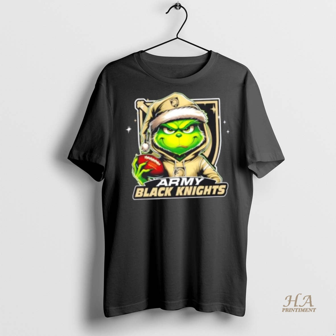 Official Grinch Is Holding A Ball And Smiling At Army Black Knights Fans Christmas Shirt Hoodie Sweatshirt | PurePodTees.com