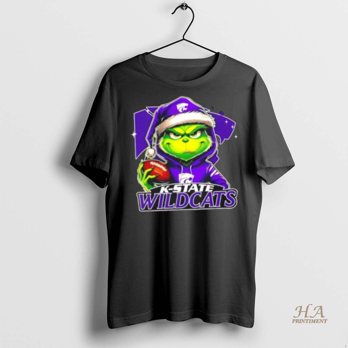 Official Grinch Is Holding A Ball And Smiling At Kansas State Wildcats Fans Christmas Shirt Hoodie Sweatshirt