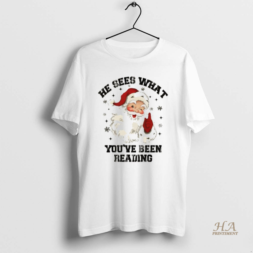Official He Sees What Youve Been Reading Santa Christmas Funny Bookish Shirt Hoodie Sweatshirt | PurePodTees.com