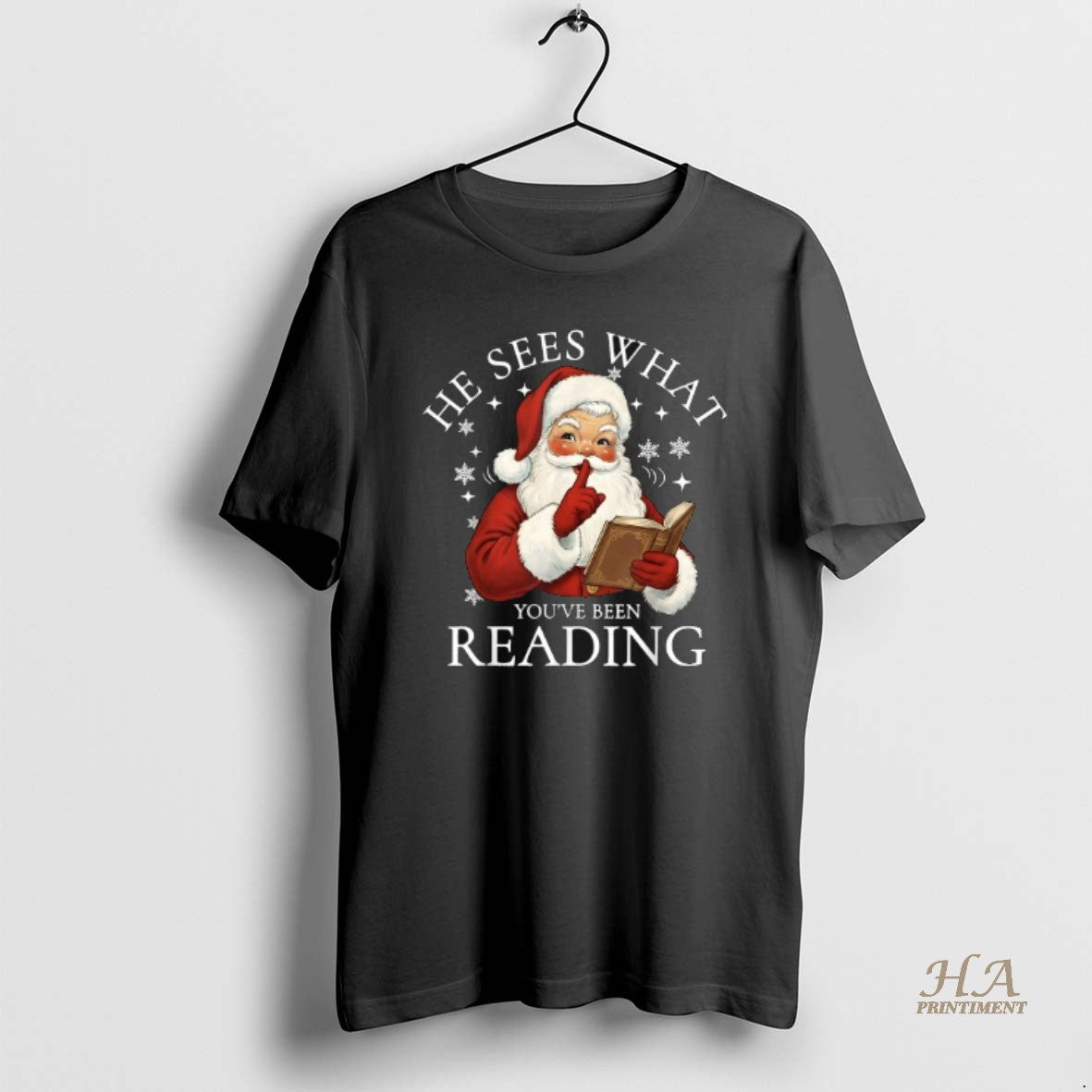 Official He Sees What Youve Been Reading Santa Claus Bookish Christmas Shirt Hoodie Sweatshirt | PurePodTees.com