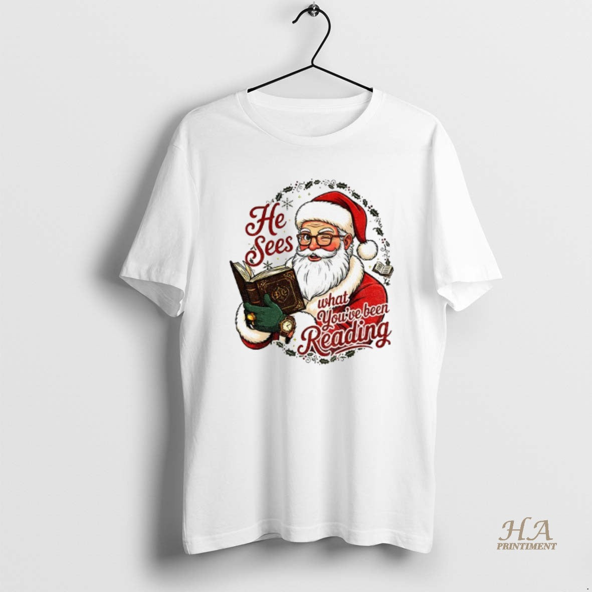 Official He Sees What Youve Been Reading Santa Funny Christmas Shirt Hoodie Sweatshirt | PurePodTees.com