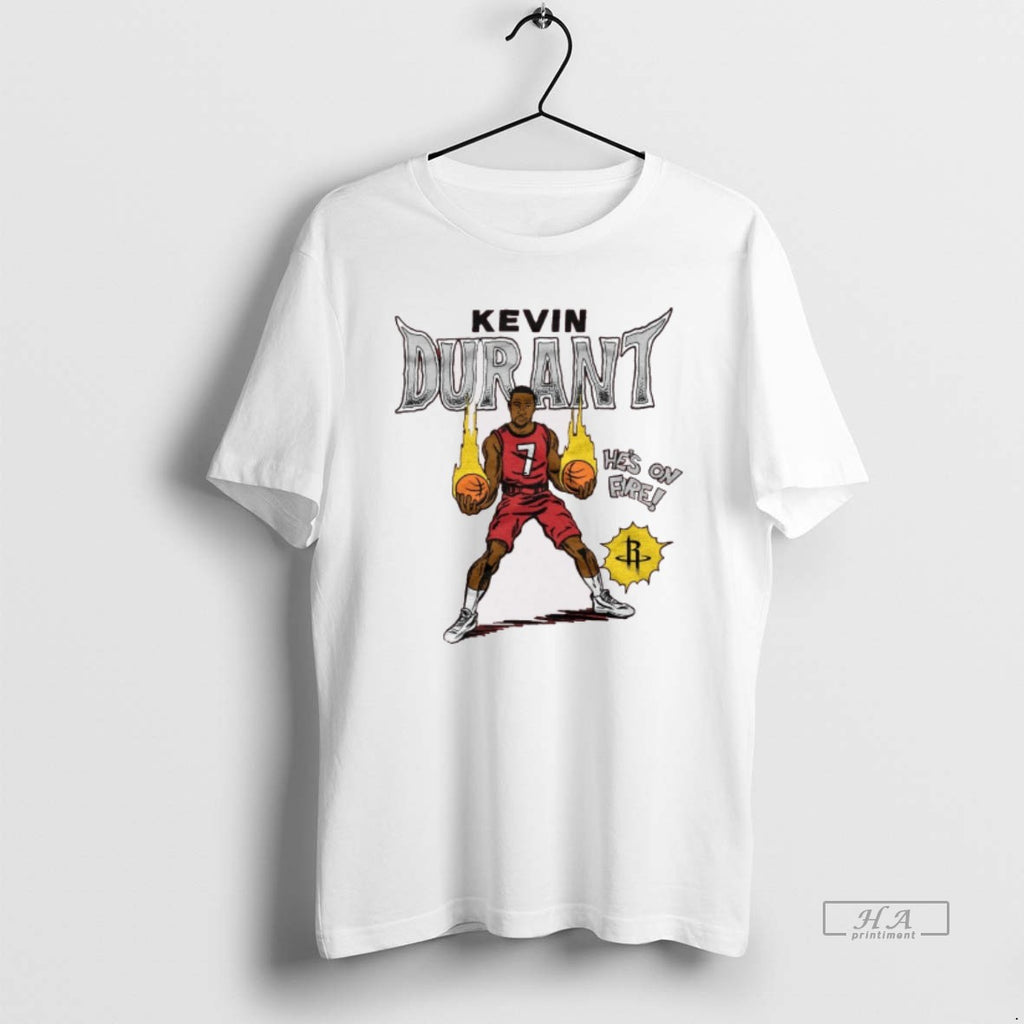 Official Houston Rockets Kevin Durant Homage Hes On Fire Comic Book 2025 Shirt Hoodie Sweatshirt | PurePodTees.com