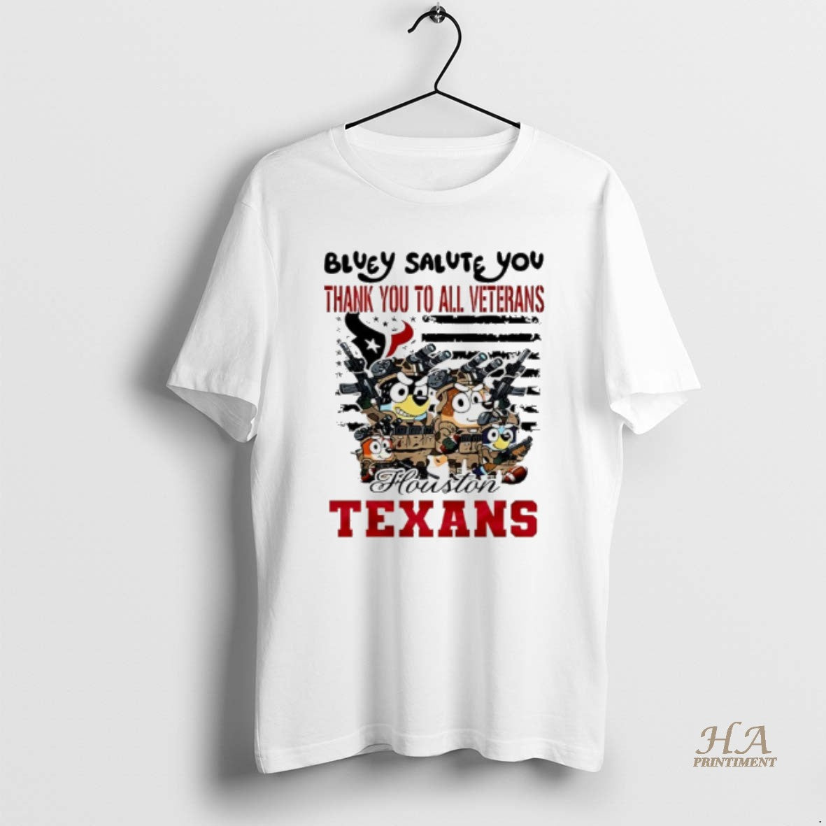 Official Houston Texans Bluey Salute You Thank You To All Veterans Shirt Hoodie Sweatshirt | PurePodTees.com