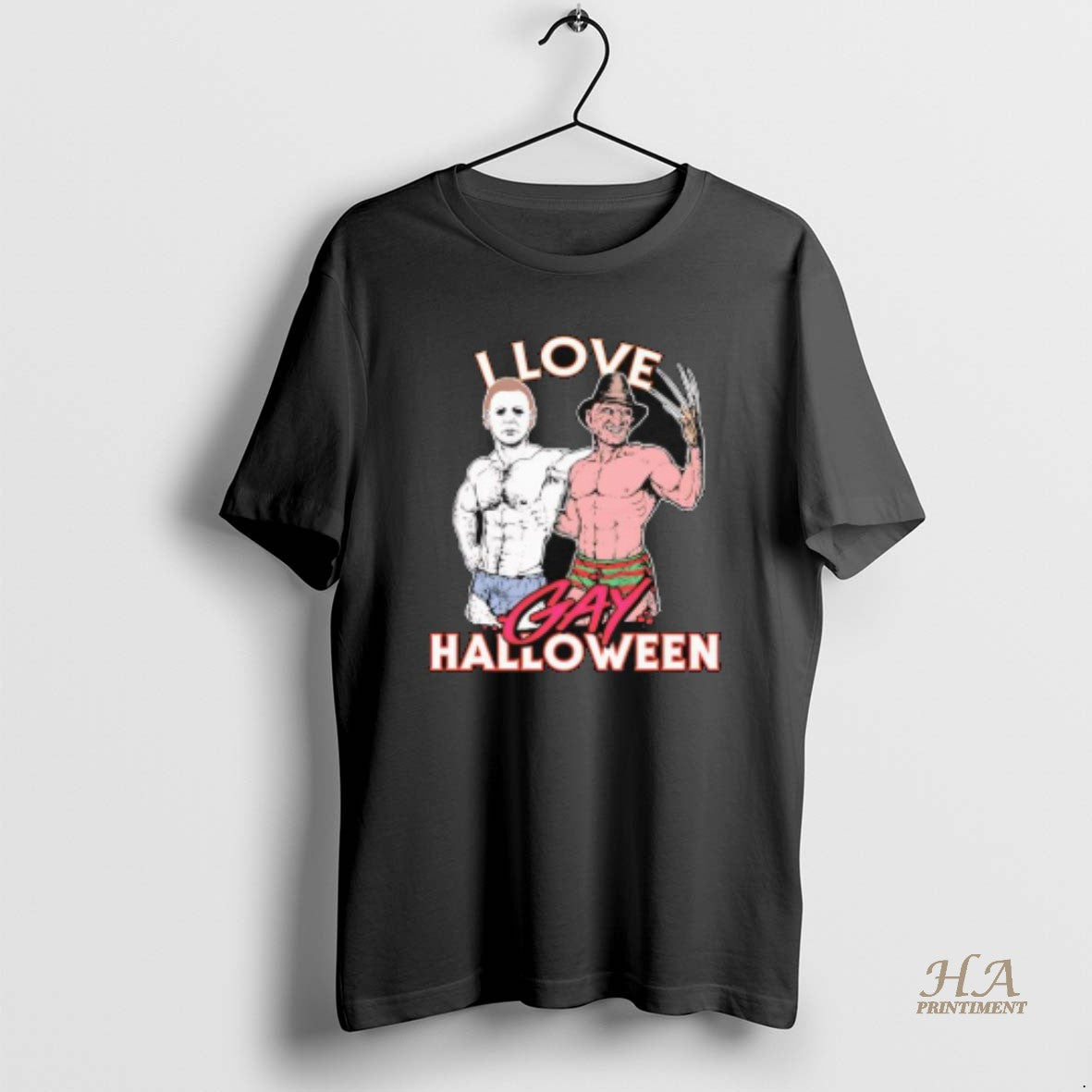 Official I Love Gay Halloween Michael Myers And Freddy Krueger Shirt Hoodie Sweatshirt | PurePodTees.com