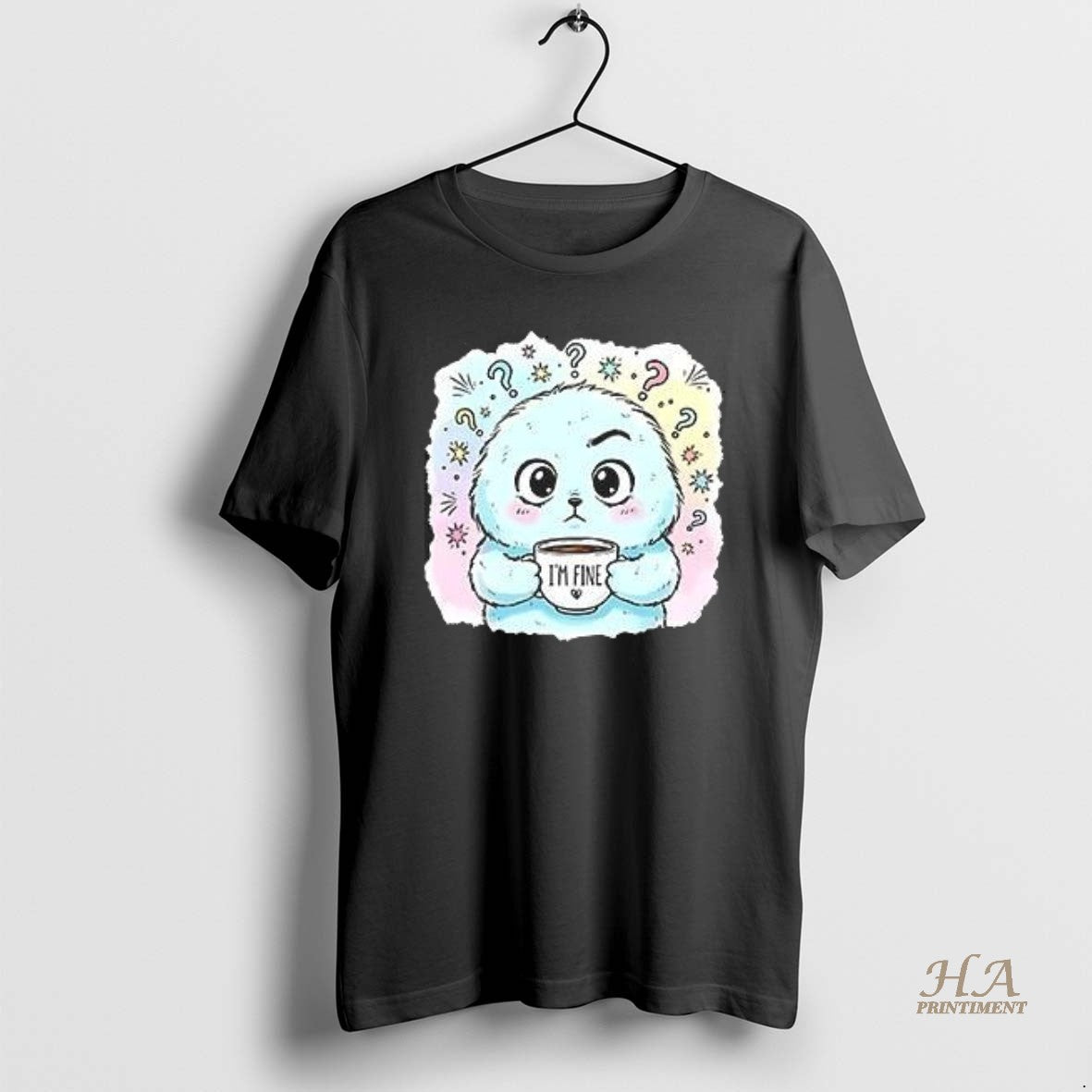 Official Im Fine Fluffy Monster Coffee Cute Cartoon Shirt Hoodie Sweatshirt | PurePodTees.com