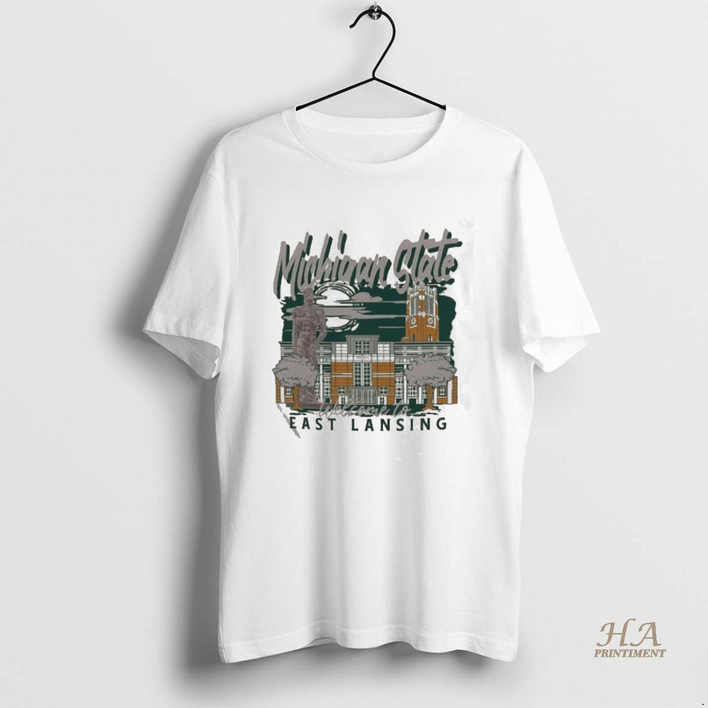 Official Image One Natural Michigan State Spartans Comfort Colors Hand Drawn Campus Stack Shirt Hoodie Sweatshirt