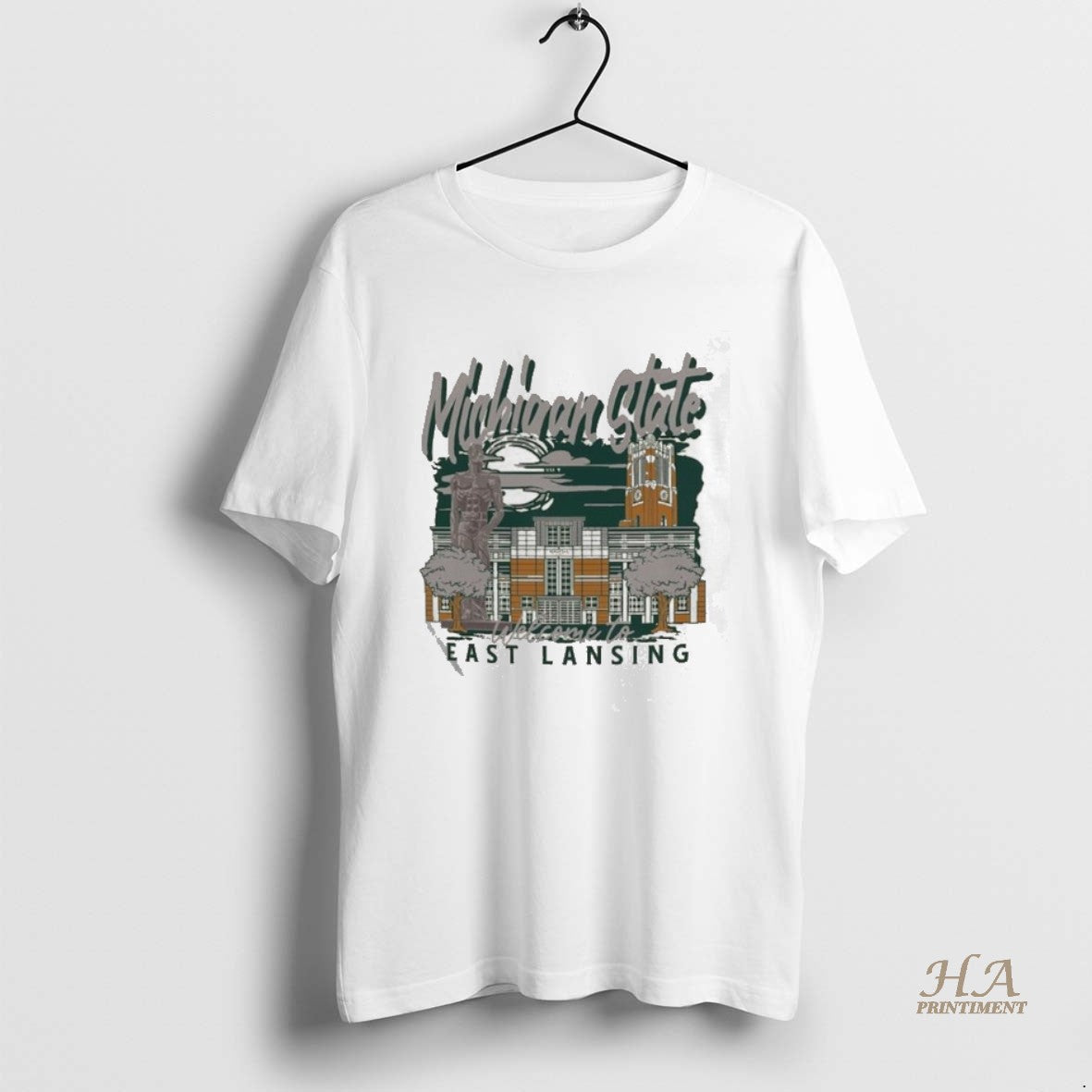 Official Image One Natural Michigan State Spartans Comfort Colors Hand Drawn Campus Stack Shirt Hoodie Sweatshirt