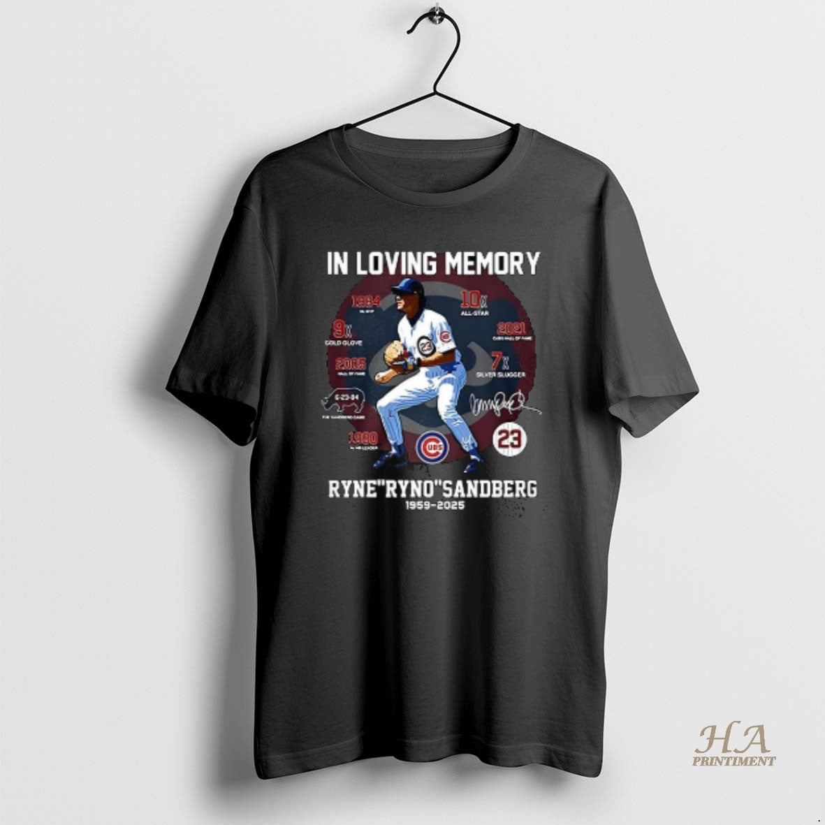 Official In Loving Memory Ryne Ryno Sandberg 1959 2025 Signature Shirt Hoodie Sweatshirt | PurePodTees.com