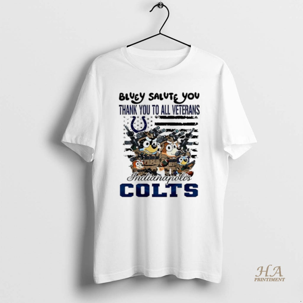 Official Indianapolis Colts Bluey Salute You Thank You To All Veterans Shirt Hoodie Sweatshirt | PurePodTees.com