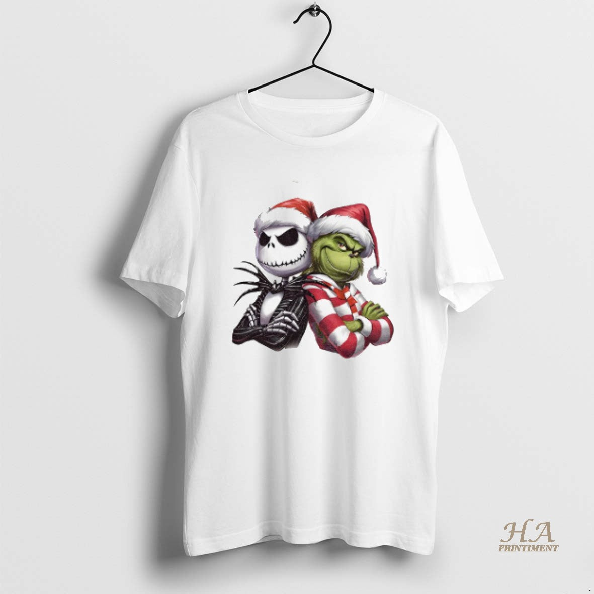 Official Jack Skellington And Grinch Santa Hat Christmas Shirt Hoodie Sweatshirt | PurePodTees.com