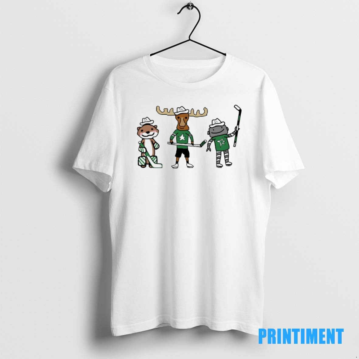 Official Jake Oettinger Otter Mikko Rantanen Moose And Jason Robertson Robo Guys Dallas Stars Mascot Shirt Hoodie Sweatshirt