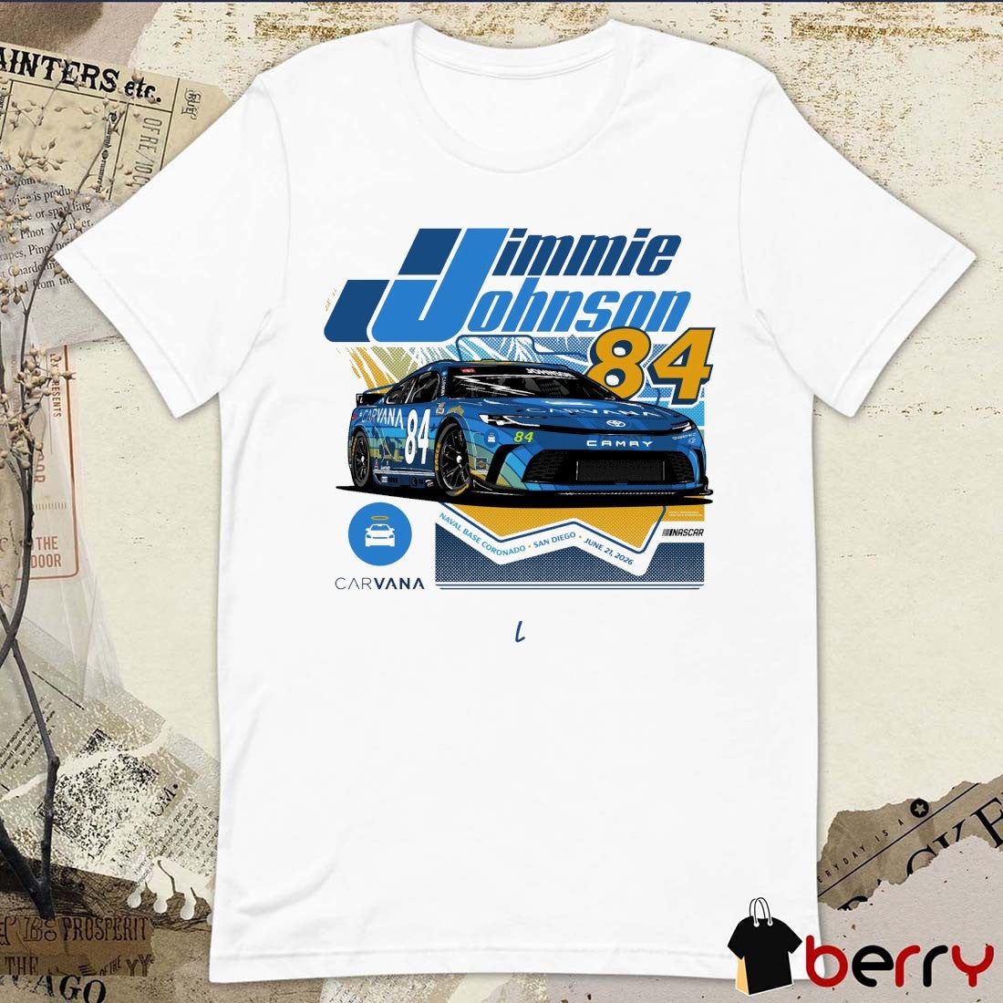 Jimmie Johnson 2026 Carvana Toyota Camry Naval Base Coronado in San Diego June 21 NASCAR t-shirt