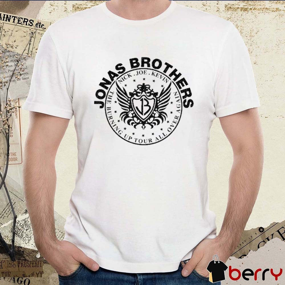 Jonas Brothers JB Crest 2026 Nick Joe Kevin The Burning Up Tour All Over t-shirt