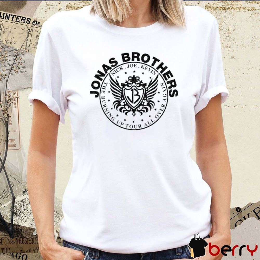 Jonas Brothers JB Crest 2026 Nick Joe Kevin The Burning Up Tour All Over t-shirt