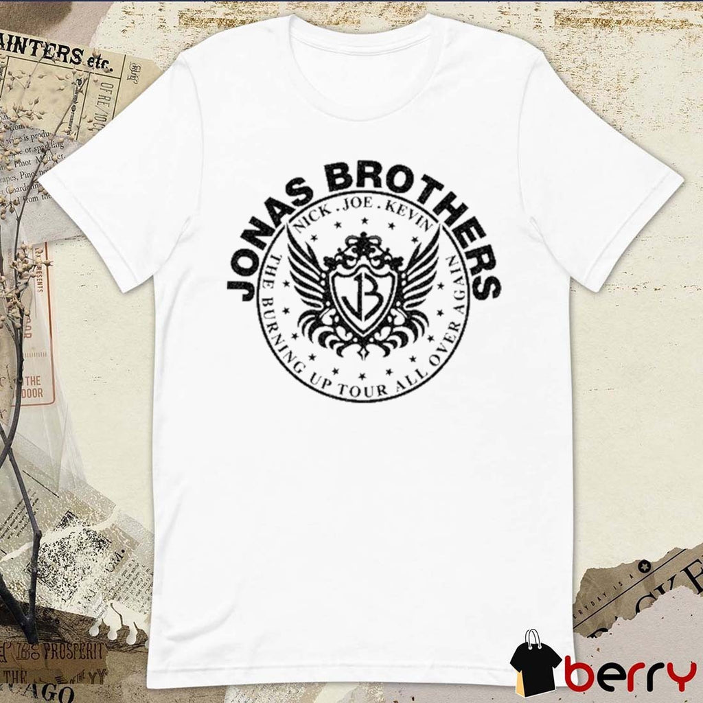 Jonas Brothers JB Crest 2026 Nick Joe Kevin The Burning Up Tour All Over t-shirt