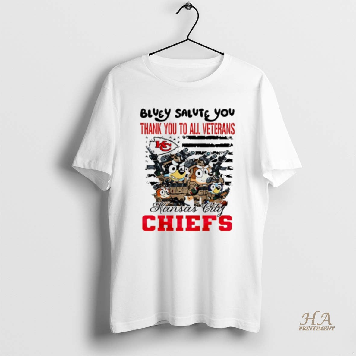 Official Kansas City Chiefs Bluey Salute You Thank You To All Veterans Shirt Hoodie Sweatshirt | PurePodTees.com