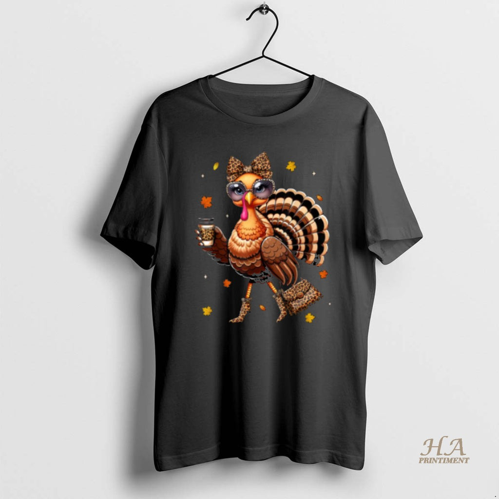 Official Leopard Turkey Drinking Coffee Thanksgiving Turkey Day Shirt Hoodie Sweatshirt | PurePodTees.com
