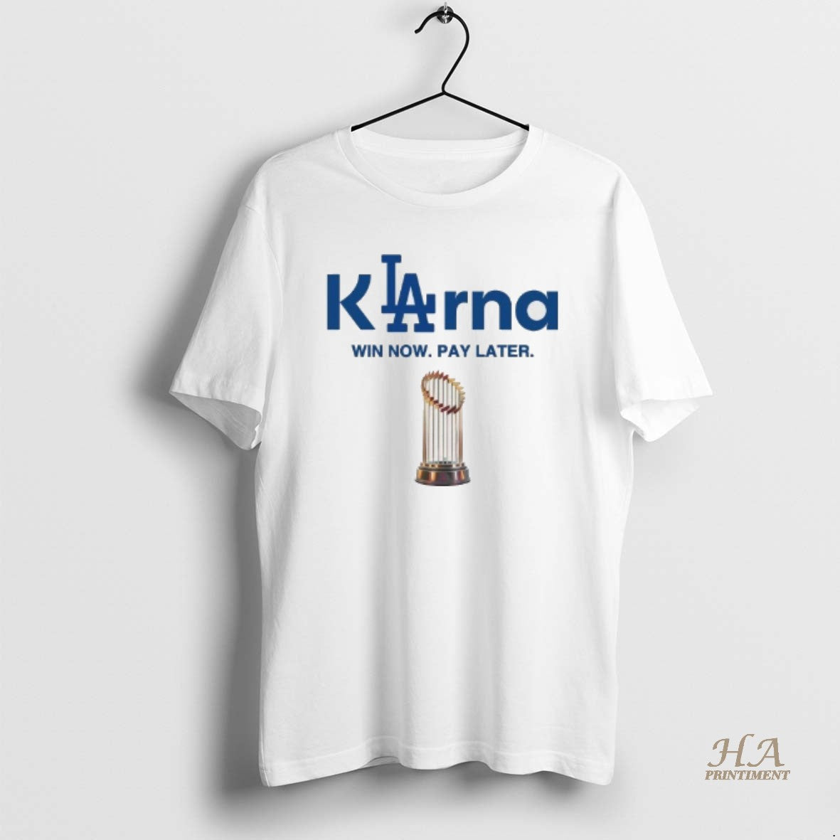Official Los Angeles Dodgers Klarna Win Now Pay Later Ws Trophy Shirt Hoodie Sweatshirt | PurePodTees.com