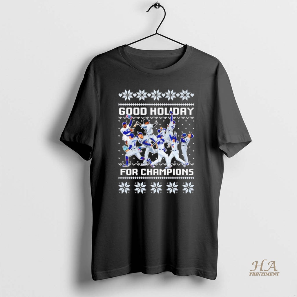 Official Los Angeles Dodgers Players Good Holiday For Champions Christmas 2025 Shirt Hoodie Sweatshirt | PurePodTees.com