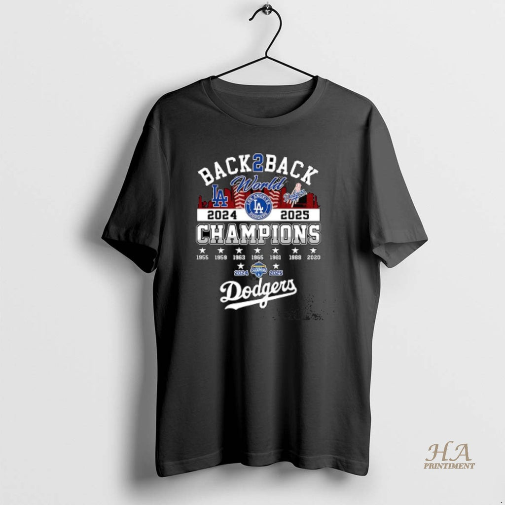 Official Los Angeles Dodgers World Series Champions Back To Back 2024 2025 Skyline Shirt Hoodie Sweatshirt | PurePodTees.com