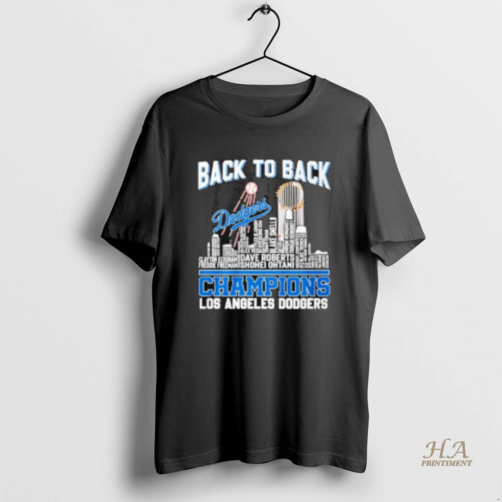 Official Los Angeles Dodgers Champions Back To Back Player Name Skyline Shirt Hoodie Sweatshirt | PurePodTees.com