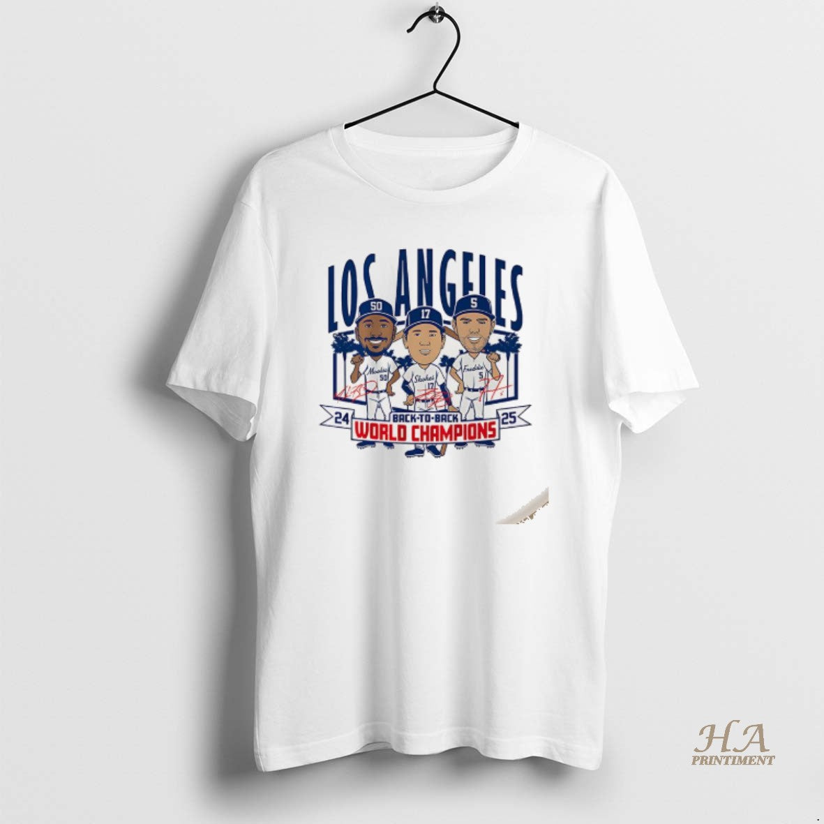 Official Los Angeles Baseball Back To Back World Champs 2025 Caricatures Signature Shirt Hoodie Sweatshirt | PurePodTees.com