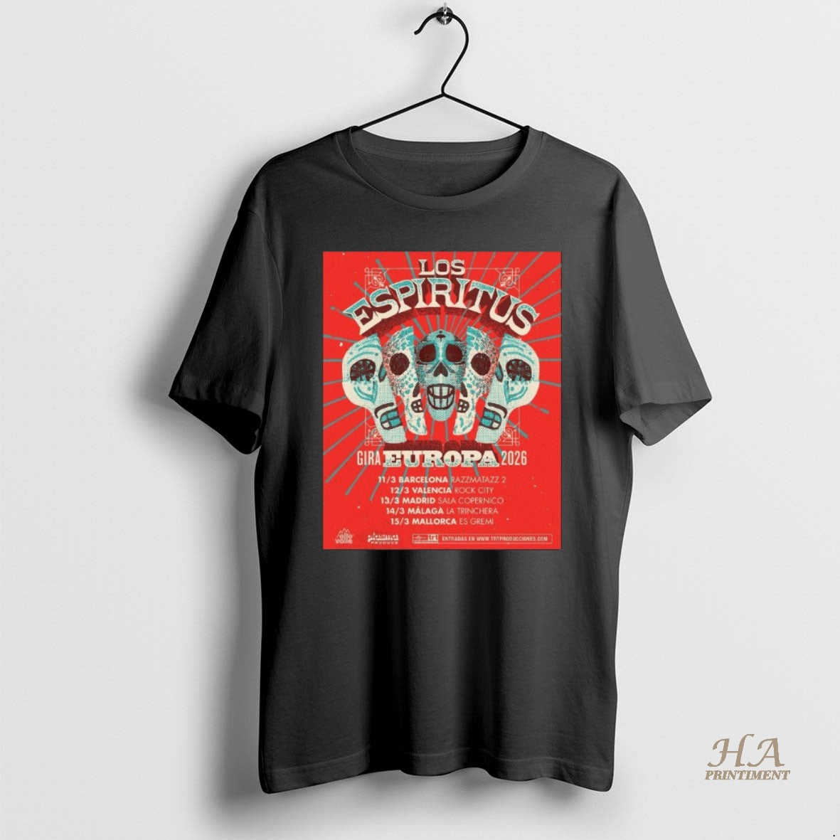 Official Los Espiritus Gira Europa Tour 2026 11 3 Barcelona 12 3 Valencia Shirt Hoodie Sweatshirt | PurePodTees.com