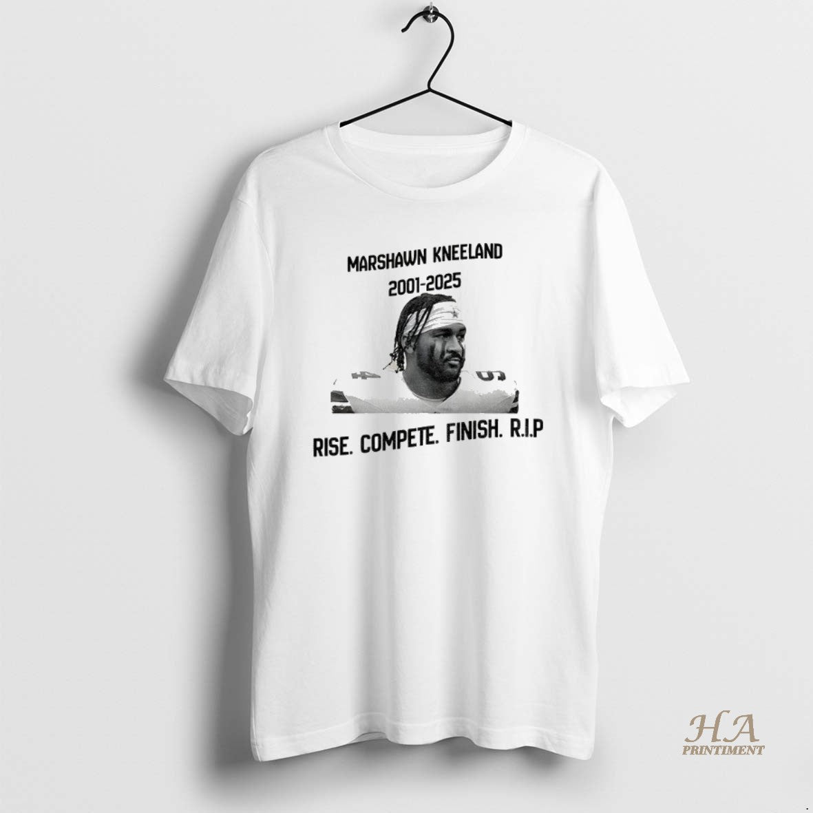Official Marshawn Kneeland Football 2001 2025 Rise Compete Finish Rip Shirt Hoodie Sweatshirt | PurePodTees.com