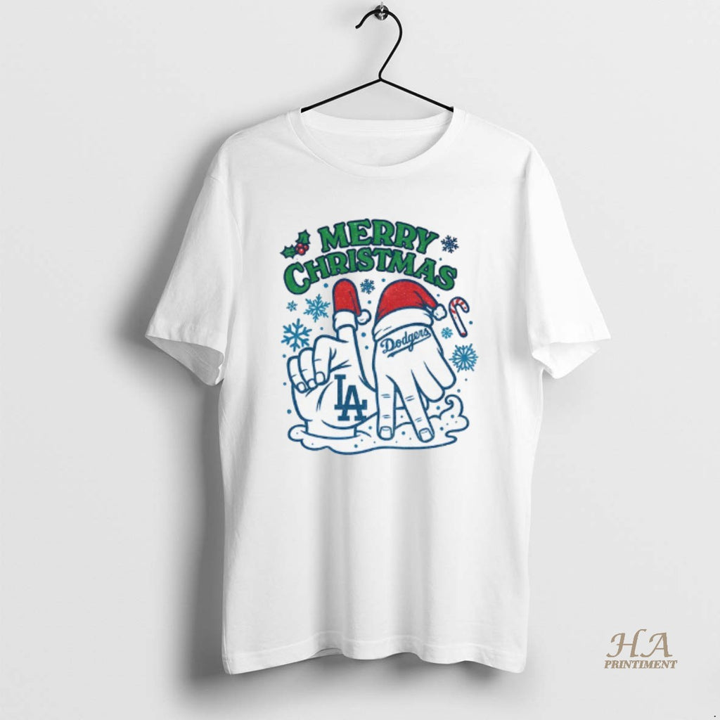 Official Merry Christmas Los Angeles Dodgers Hands Mlb Baseball World Series 2025 Shirt Hoodie Sweatshirt | PurePodTees.com