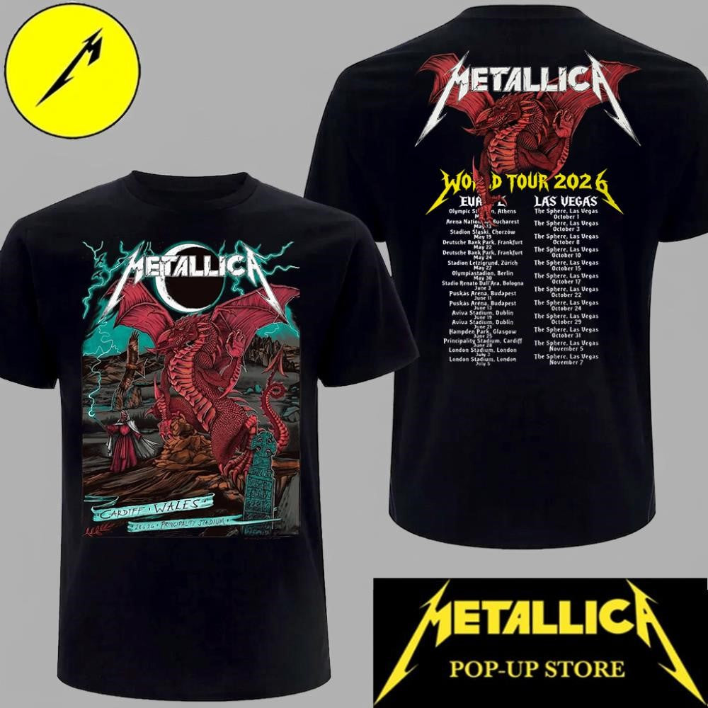 Metallica M72 Tour 2026 Cardiff Wales Limited Edition Red Dragon Graphic Crewneck T-Shirt