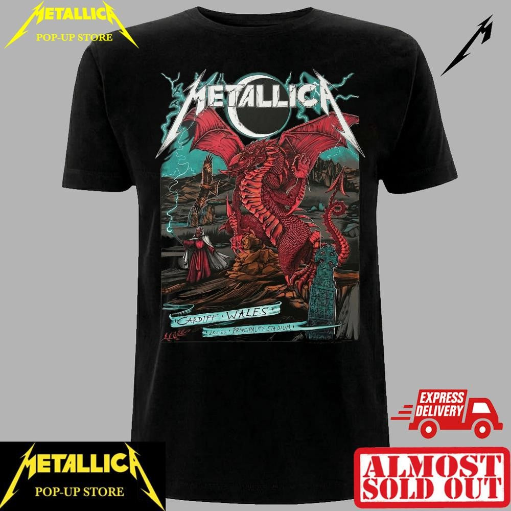 Metallica M72 Tour 2026 Principality Stadium Wales Rare Red Dragon Graphic Fashion Tee